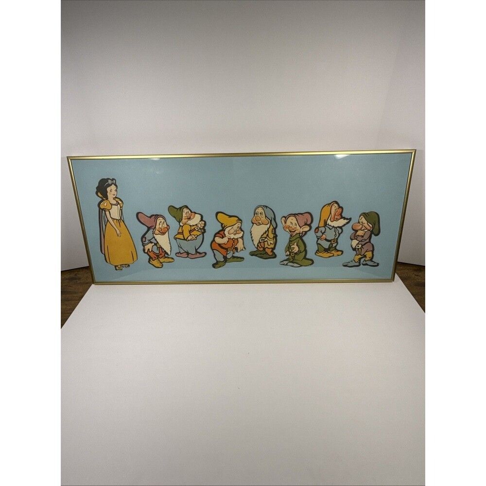 Walt Disney 1950's Flocked Wall Hanging Art - Snow White And The Seven Dwarfs